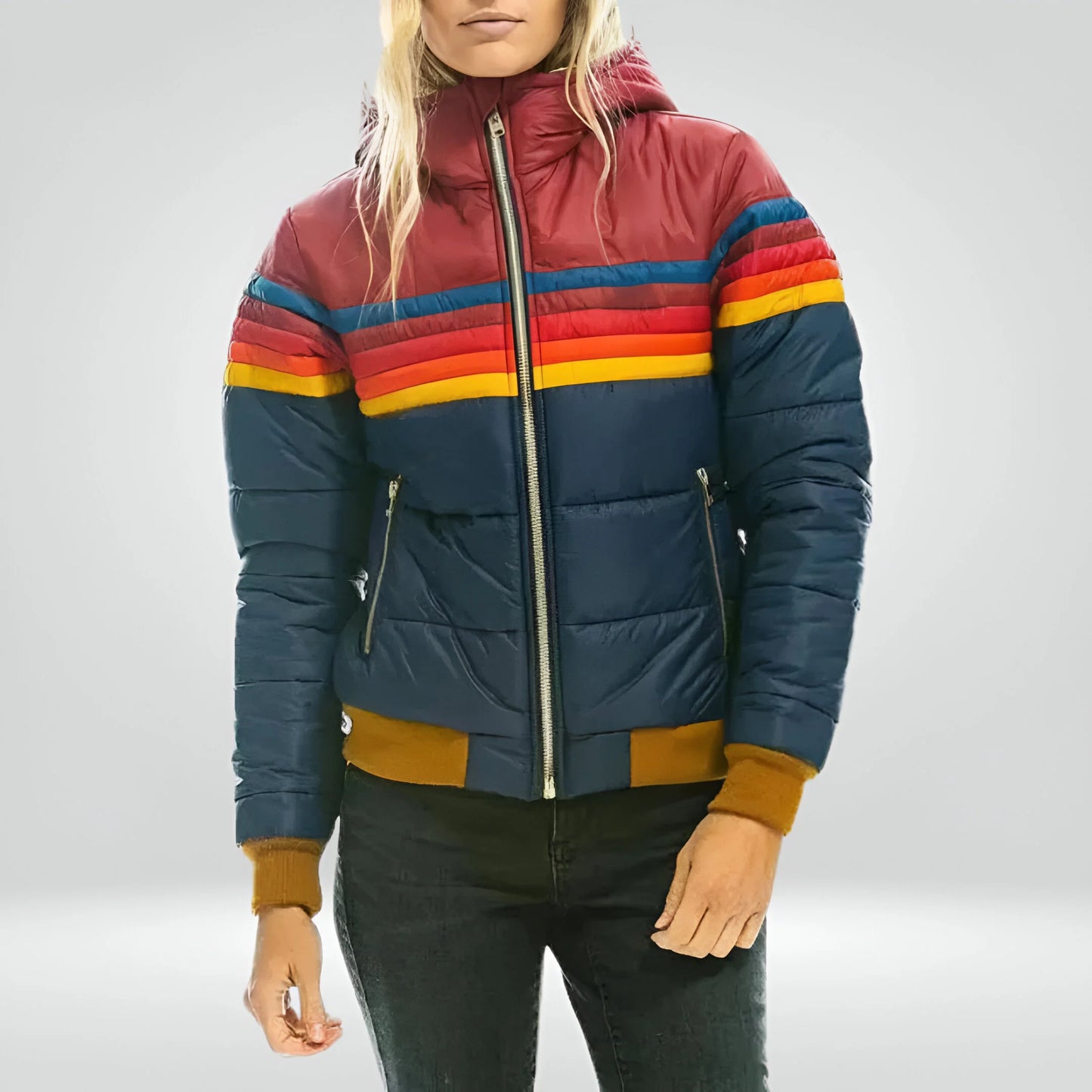 Leana – Sportowa, pikowana bluza z kapturem w paski