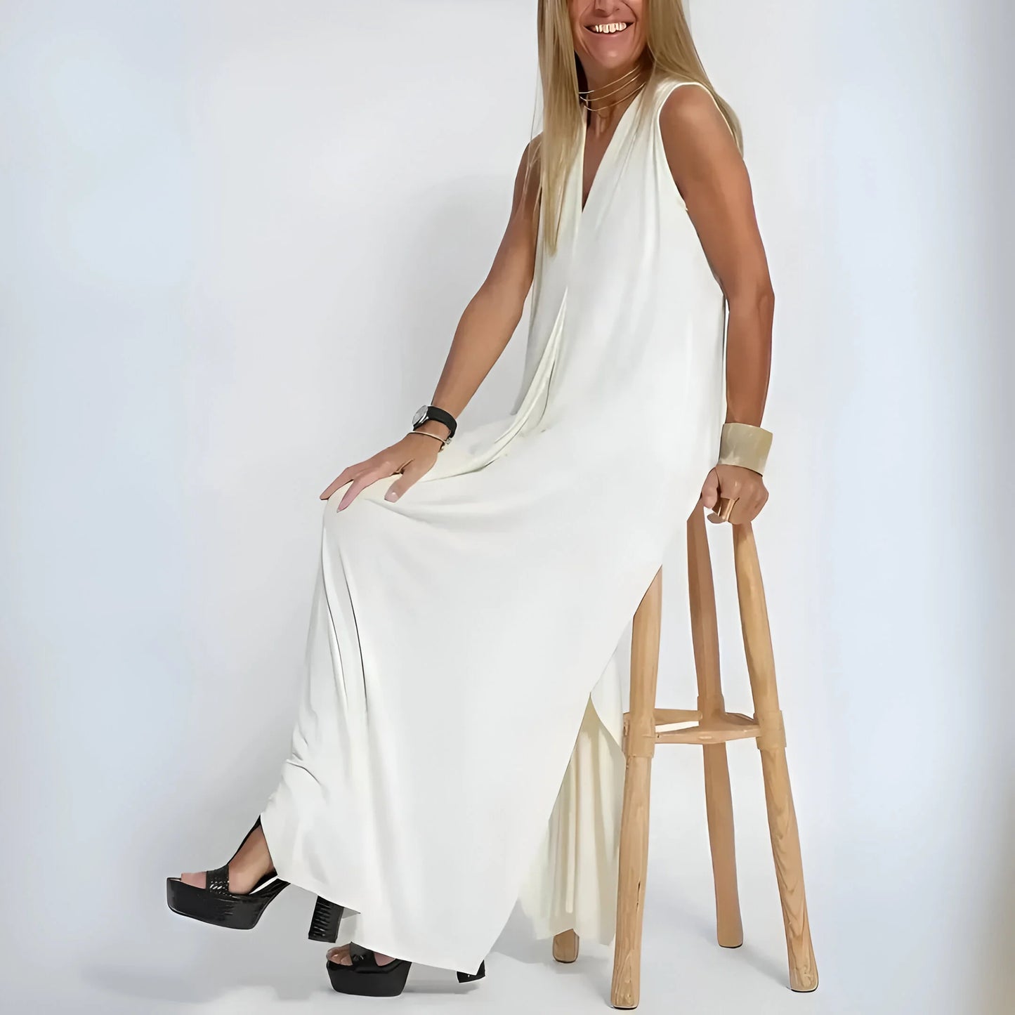 Noémie – Drapowana sukienka maxi z pasującym kardiganem