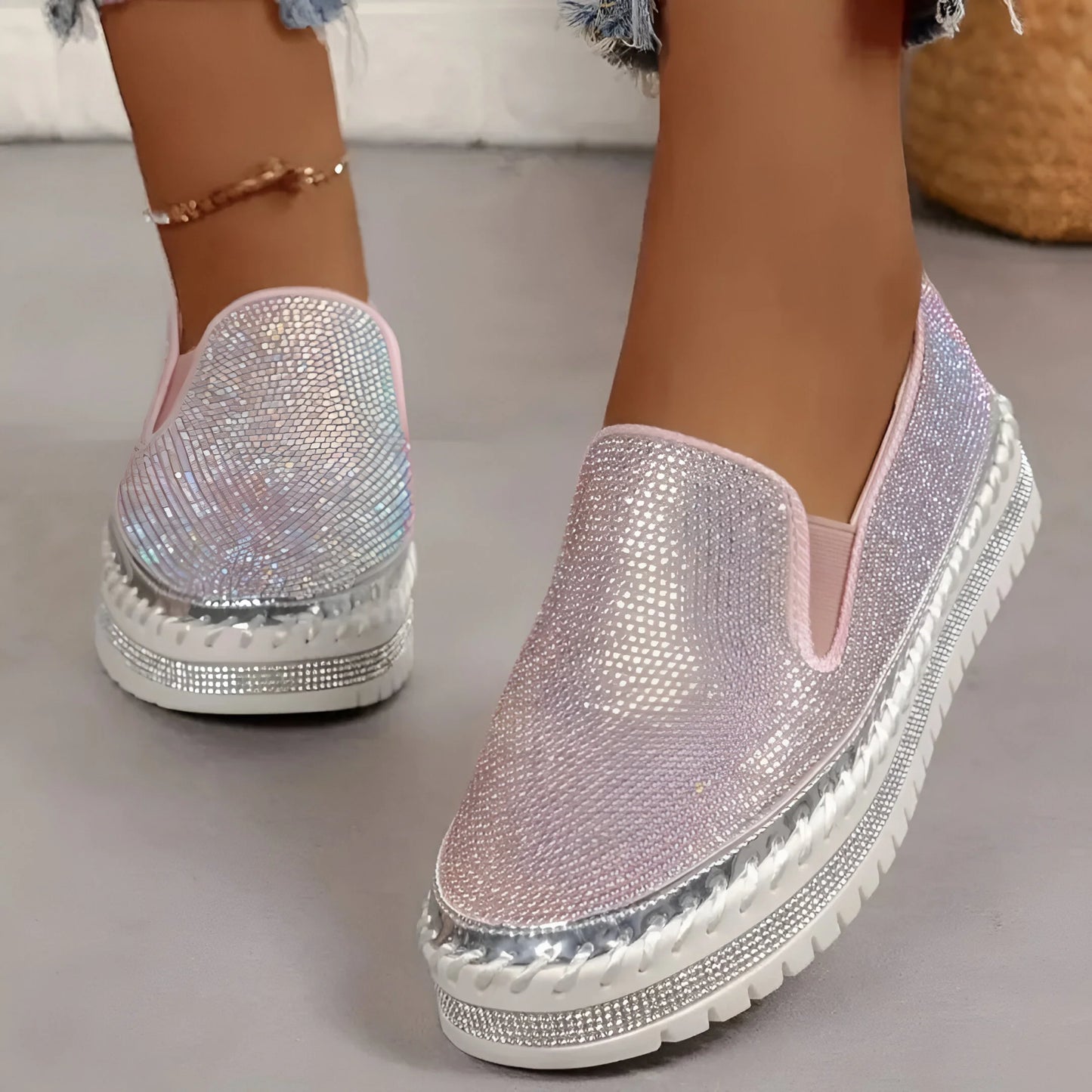 Marcelline – Trampki typu slip-on z platformą ze strasami
