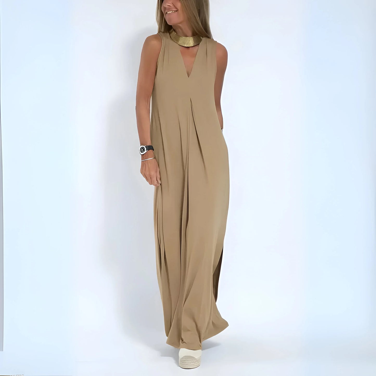 Noémie – Drapowana sukienka maxi z pasującym kardiganem