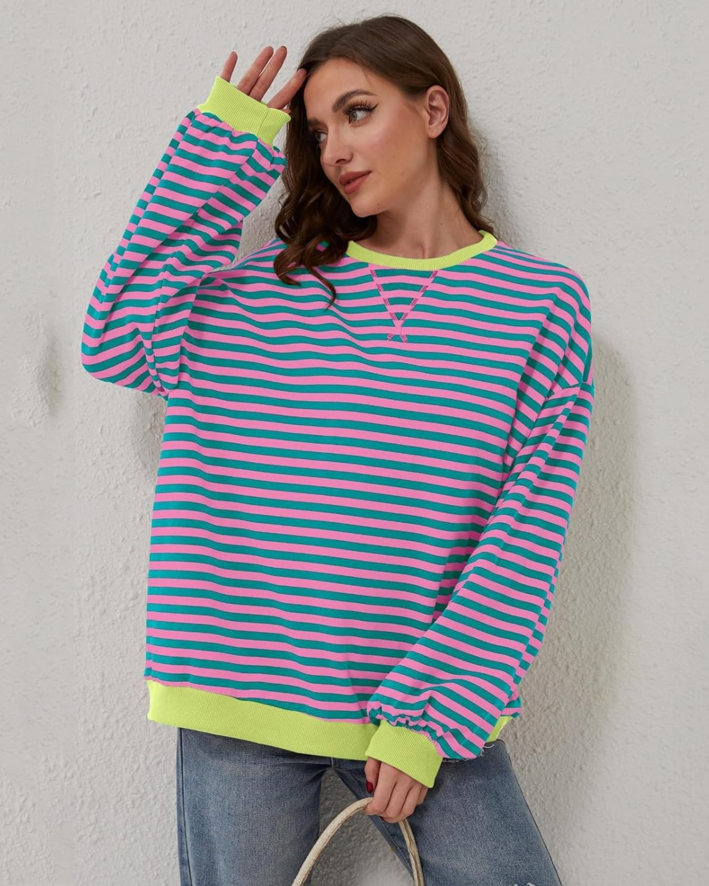 DUA | OVERSIZE'OWA BLUZA W PASKI Z DŁUGIMI RĘKAWAMI