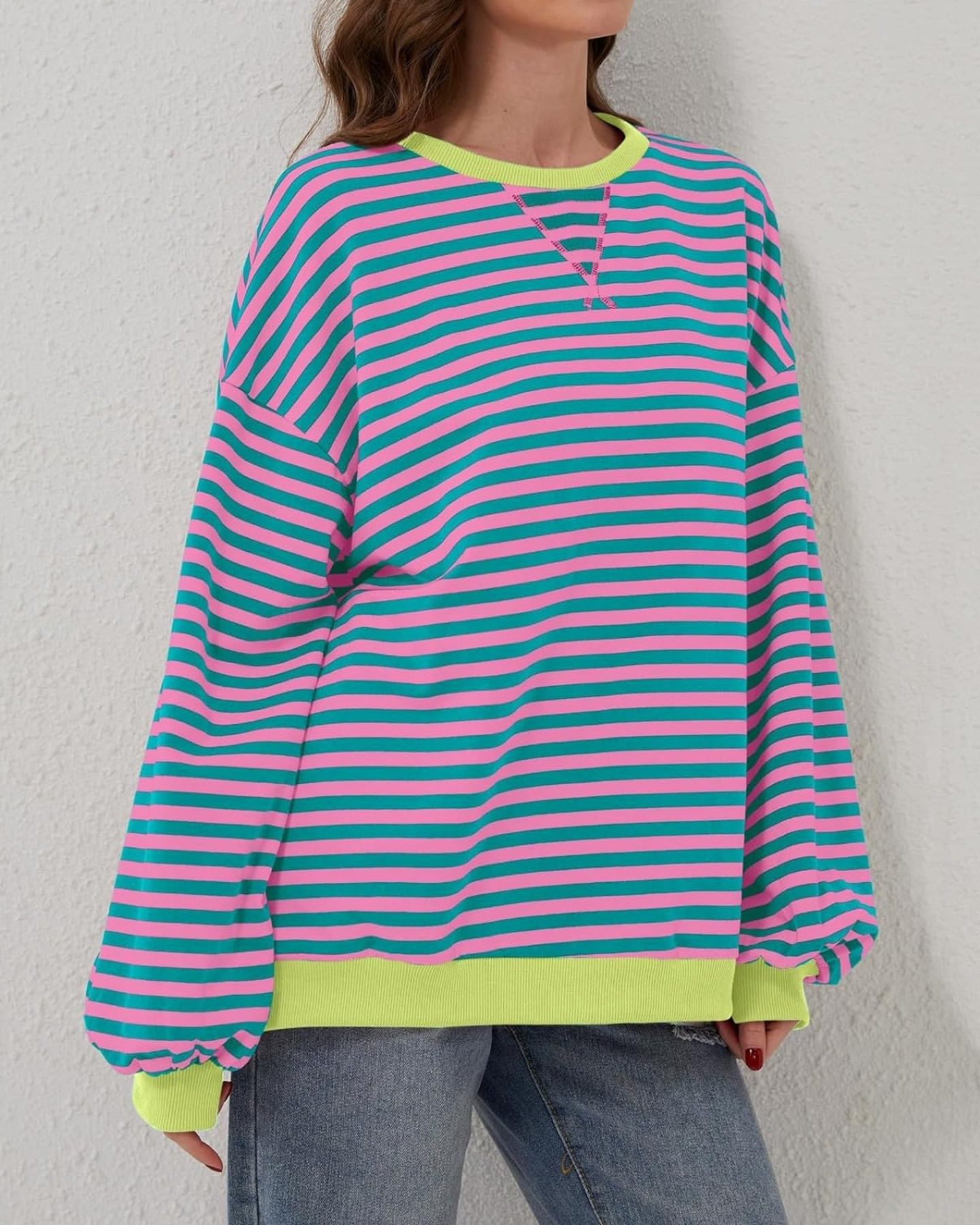 DUA | OVERSIZE'OWA BLUZA W PASKI Z DŁUGIMI RĘKAWAMI