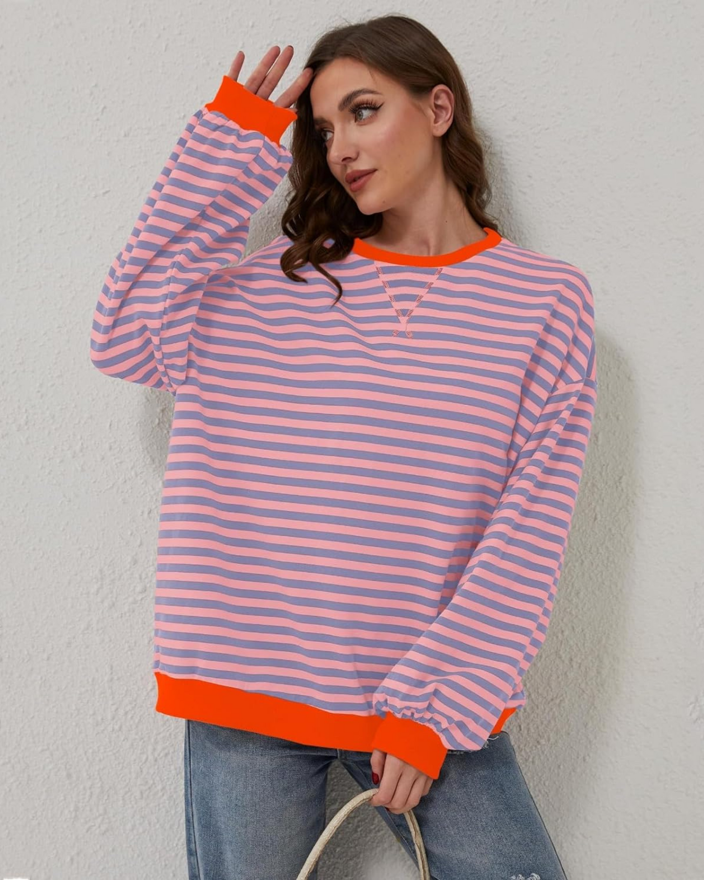 DUA | OVERSIZE'OWA BLUZA W PASKI Z DŁUGIMI RĘKAWAMI