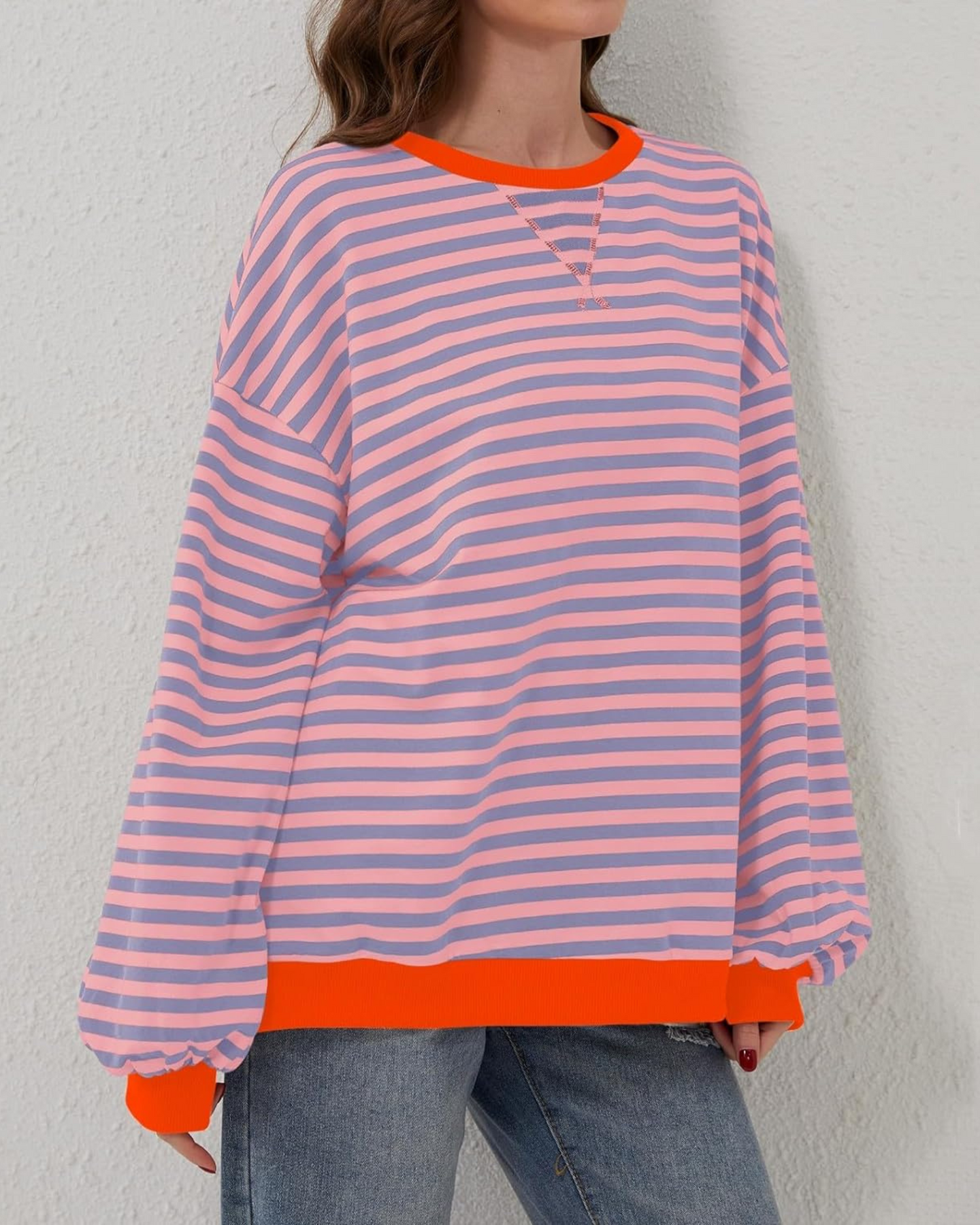 DUA | OVERSIZE'OWA BLUZA W PASKI Z DŁUGIMI RĘKAWAMI