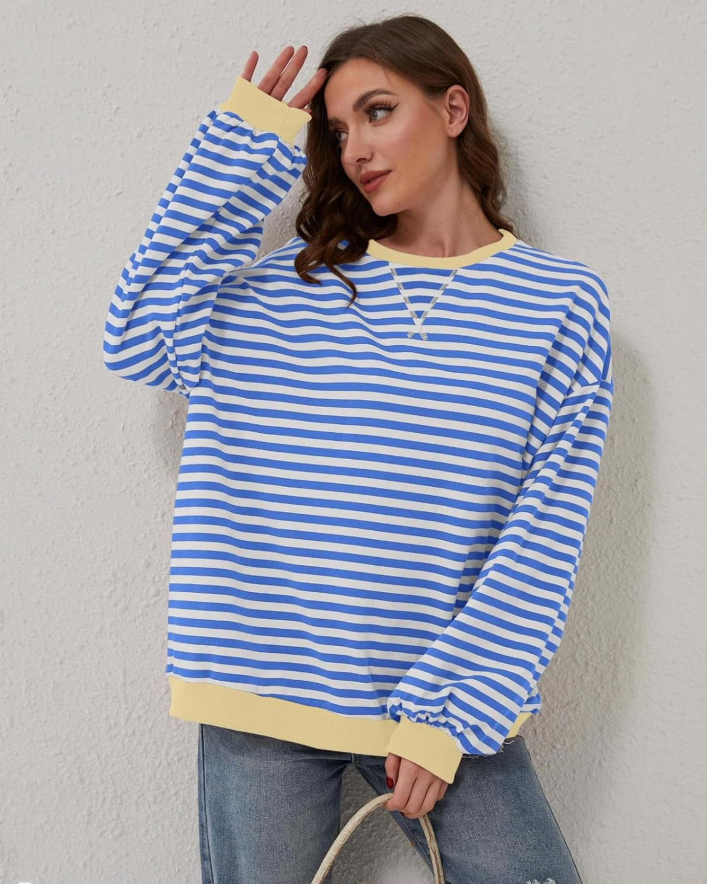 DUA | OVERSIZE'OWA BLUZA W PASKI Z DŁUGIMI RĘKAWAMI