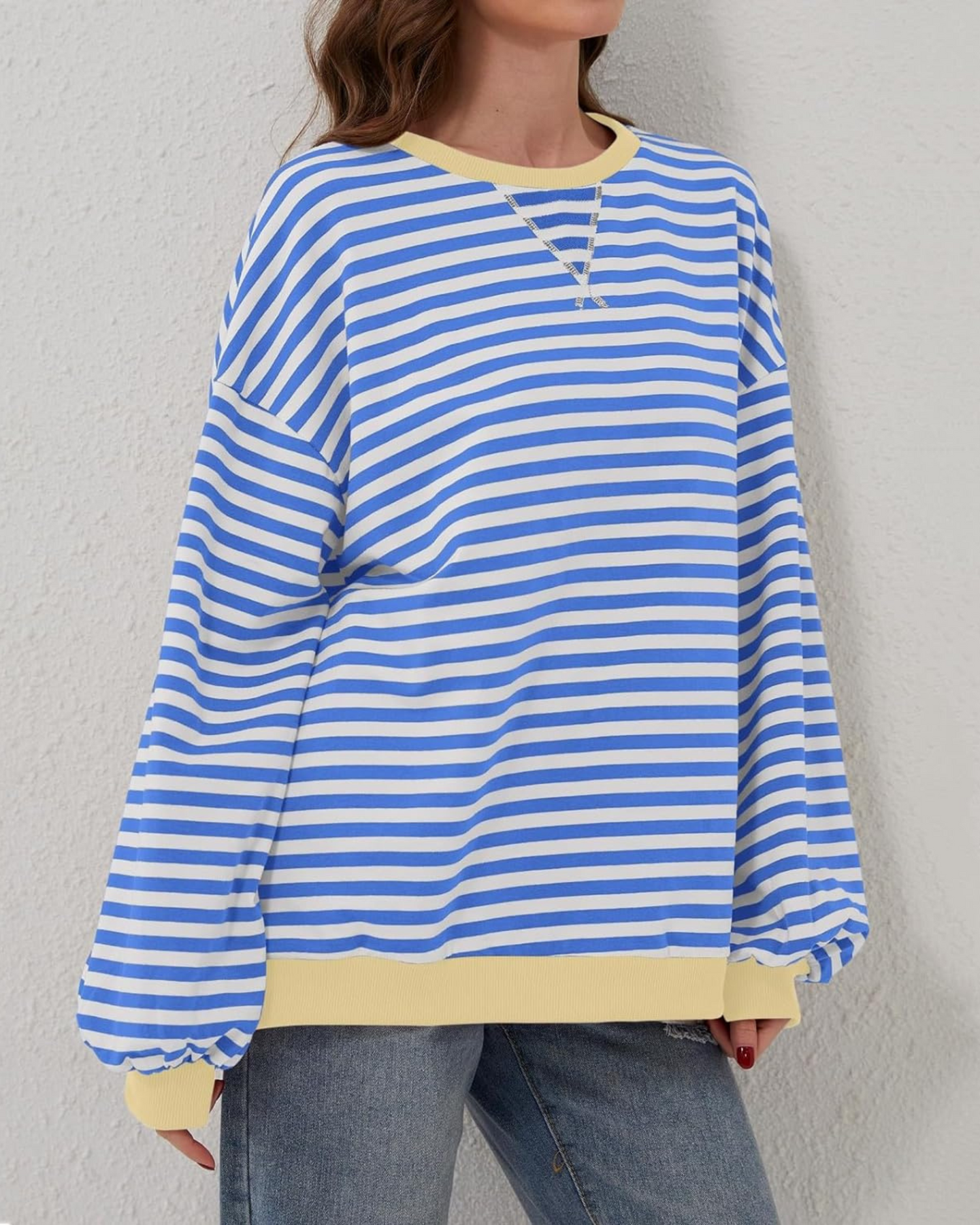 DUA | OVERSIZE'OWA BLUZA W PASKI Z DŁUGIMI RĘKAWAMI