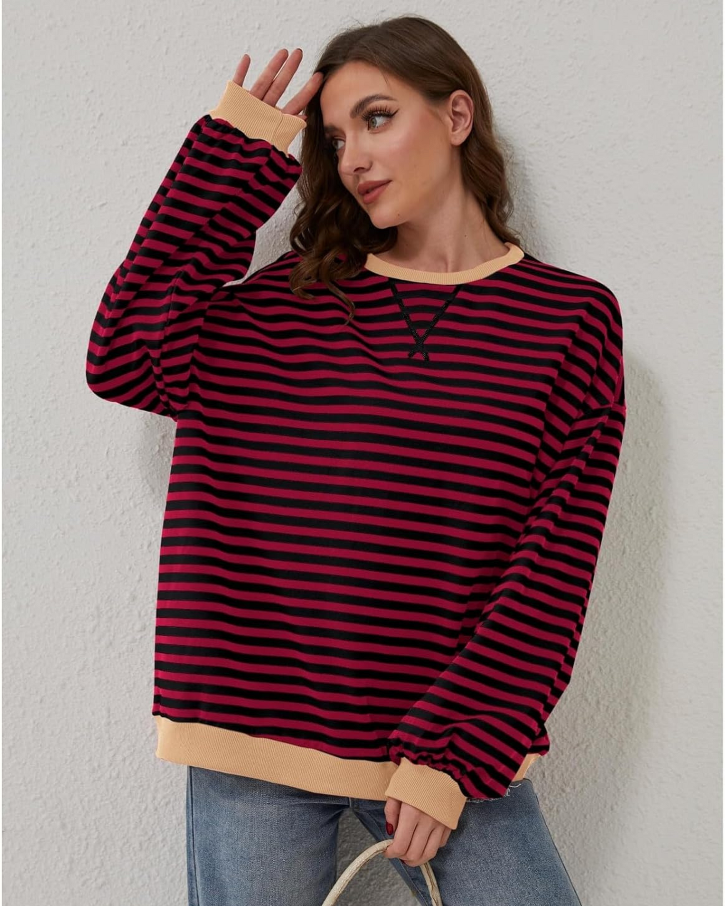 DUA | OVERSIZE'OWA BLUZA W PASKI Z DŁUGIMI RĘKAWAMI