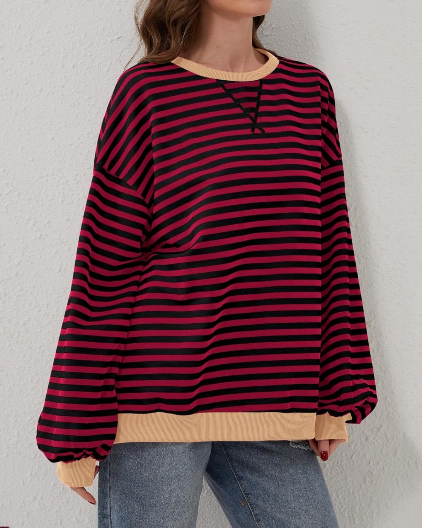 DUA | OVERSIZE'OWA BLUZA W PASKI Z DŁUGIMI RĘKAWAMI