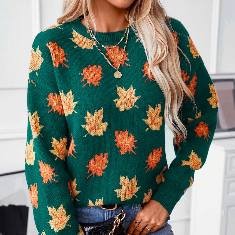 Ylva – Sweter z wzorem liści klonowych