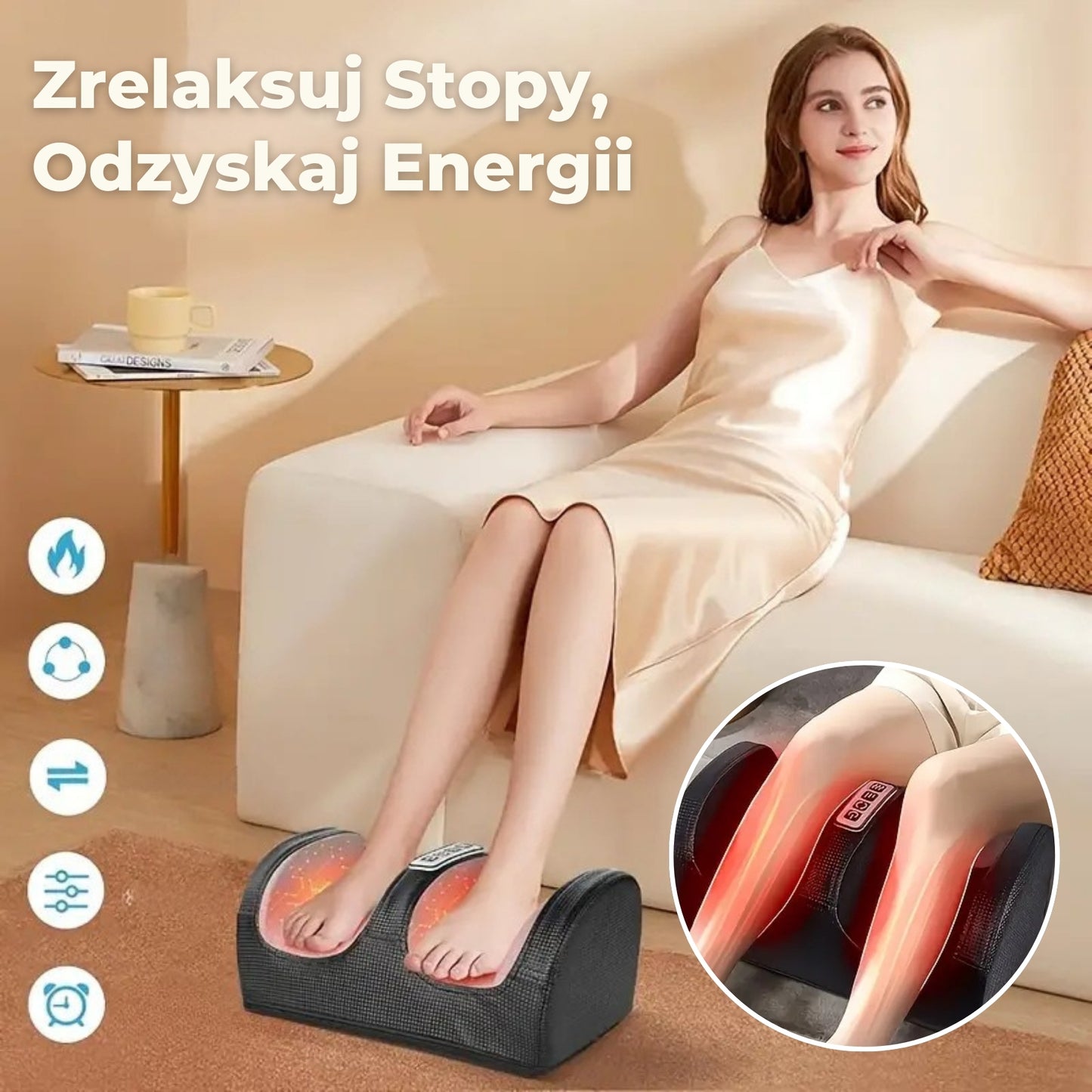 Elektryczny Masażer Stóp z Prawdziwymi Obrotowymi Rolkami i Wibracją