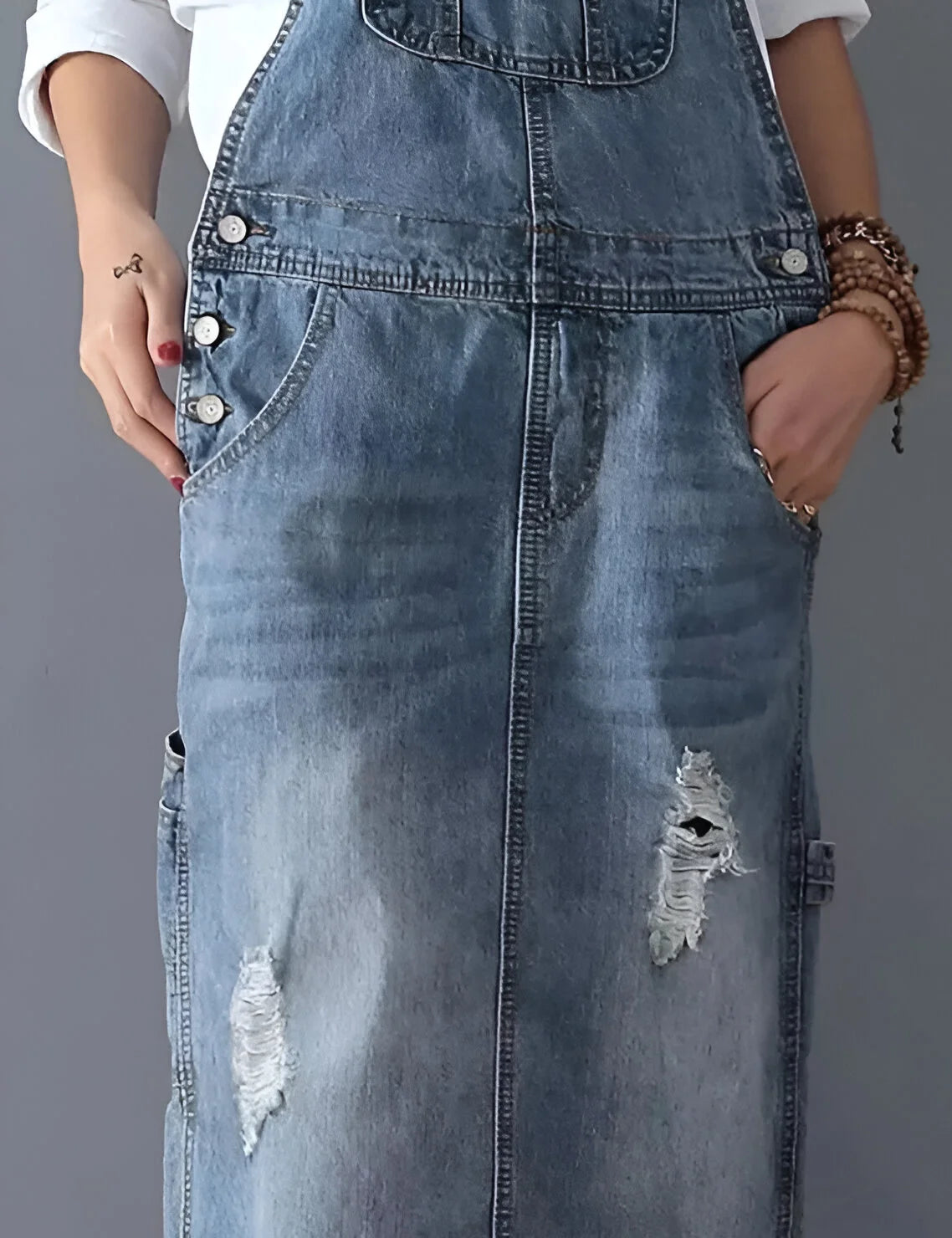 Aurélie - Damska sukienka z denimu w stylu spranego kombinezonu