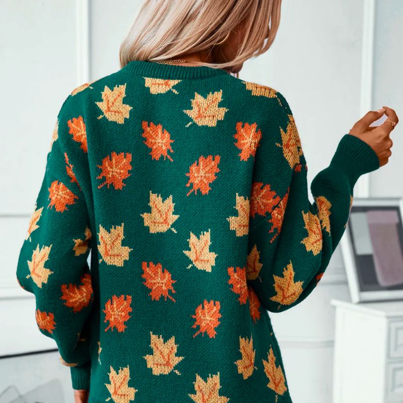 Ylva – Sweter z wzorem liści klonowych