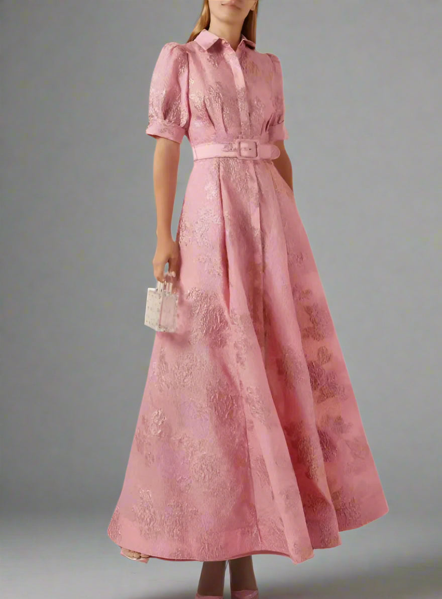 Éliane - Elegancka sukienka maxi z paskiem w stylu retro