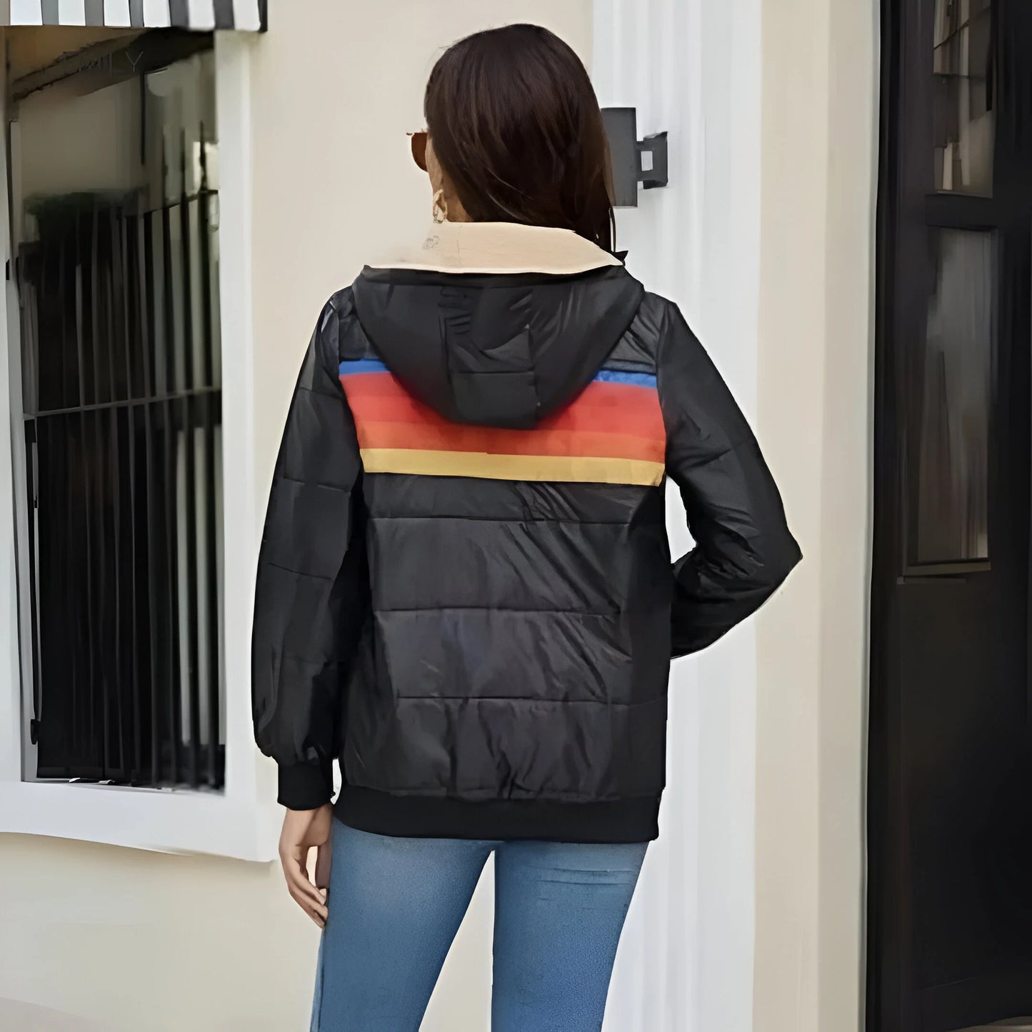 Leana – Sportowa, pikowana bluza z kapturem w paski