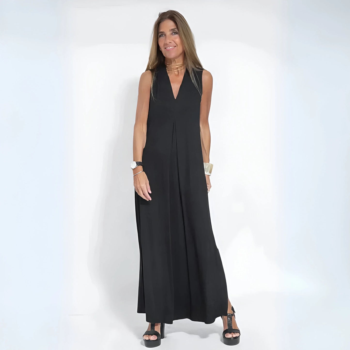Noémie – Drapowana sukienka maxi z pasującym kardiganem