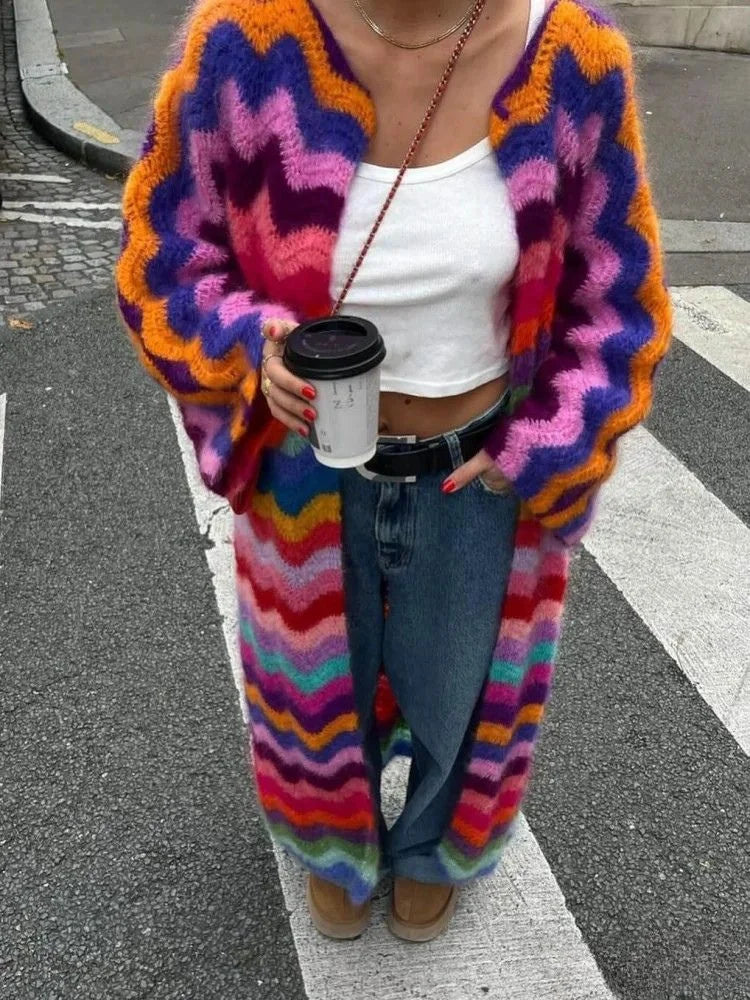 Maelle – Wielokolorowy Maxi Cardigan (Edycja Limitowana)