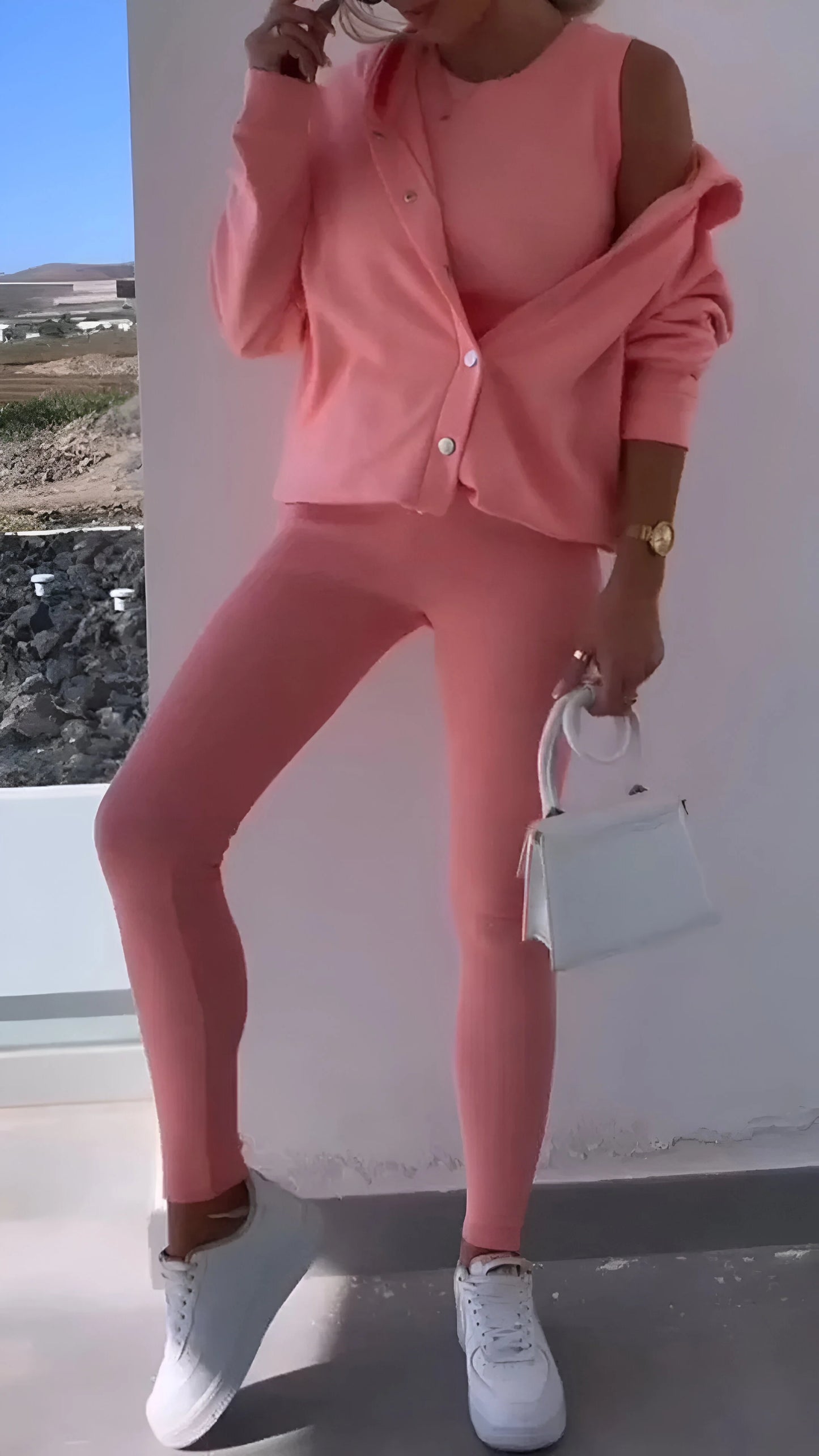 Fanny - Casualowy kardigan z kapturem, trzyczęściowy komplet