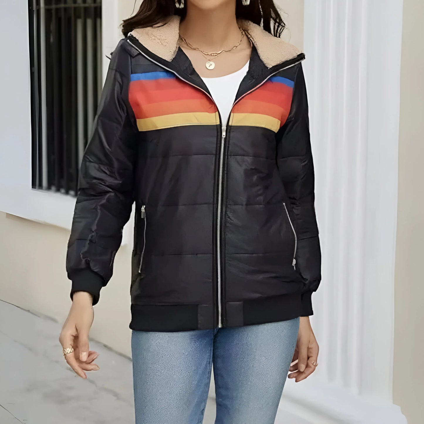 Leana – Sportowa, pikowana bluza z kapturem w paski