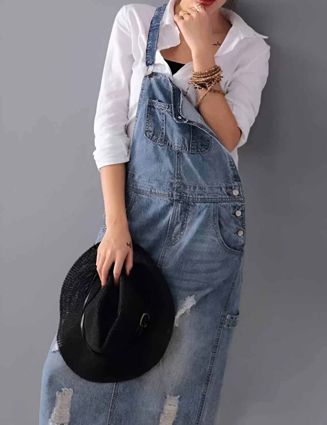 Aurélie - Damska sukienka z denimu w stylu spranego kombinezonu