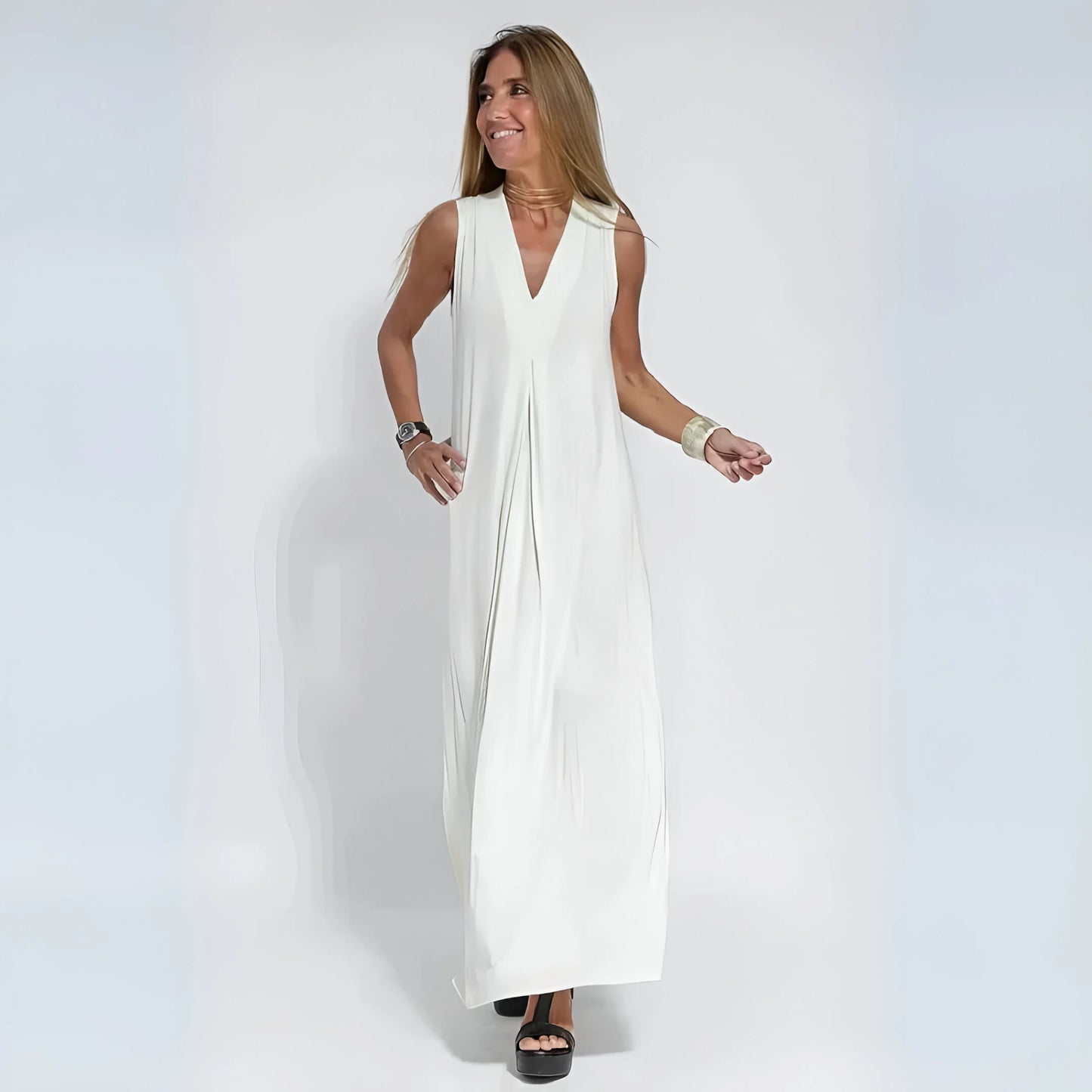 Noémie – Drapowana sukienka maxi z pasującym kardiganem
