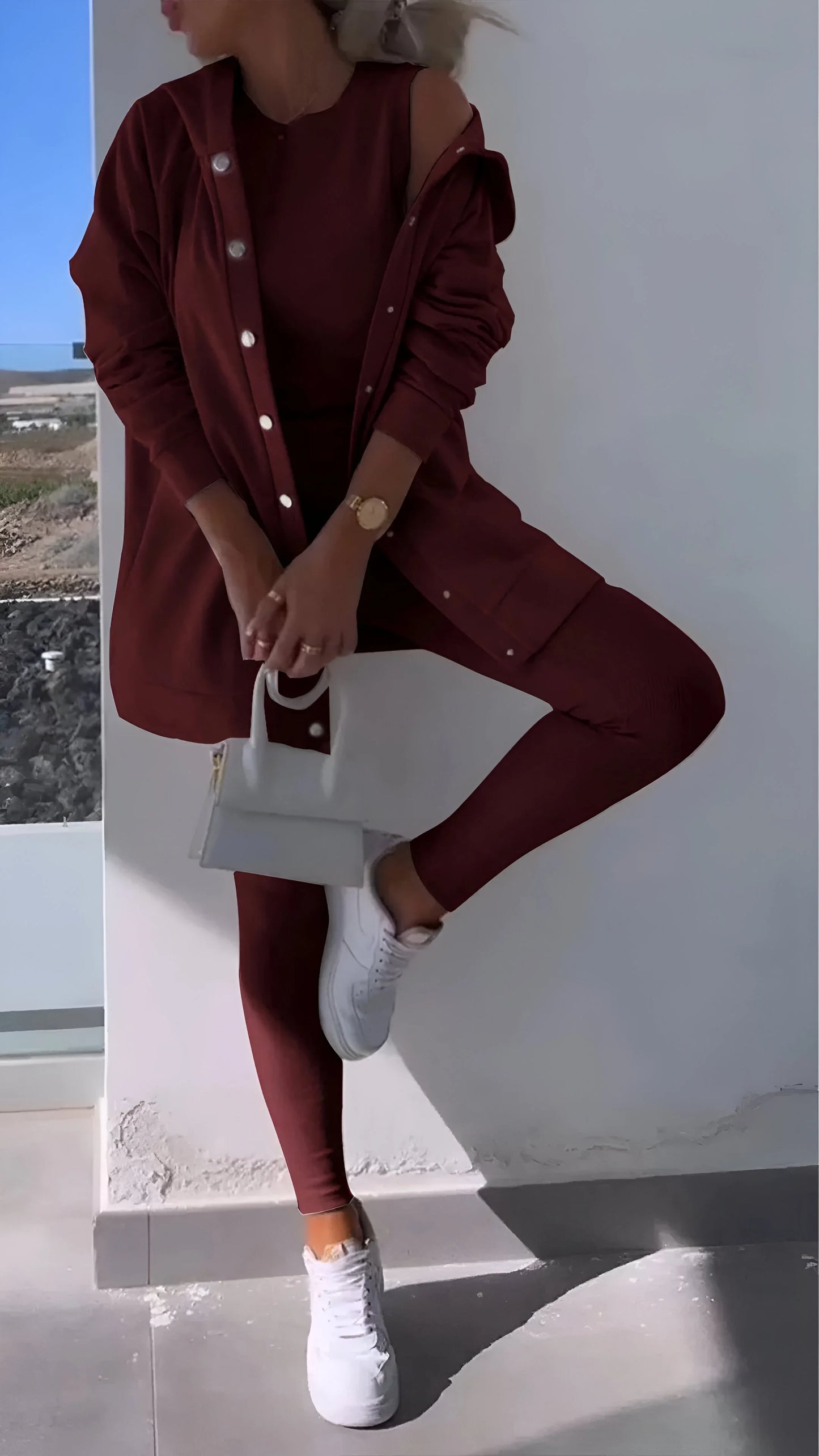 Fanny - Casualowy kardigan z kapturem, trzyczęściowy komplet