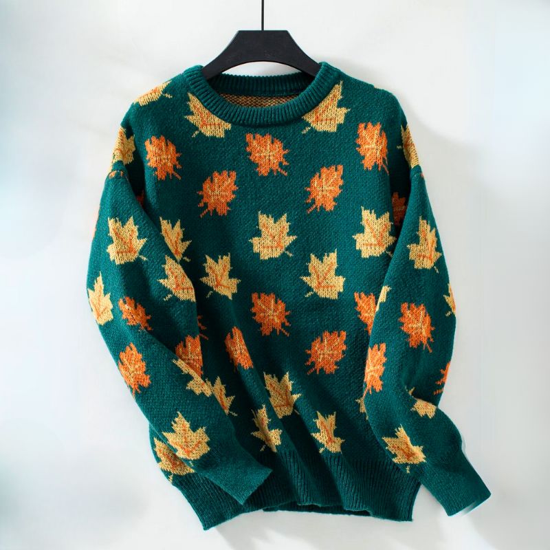 Ylva – Sweter z wzorem liści klonowych