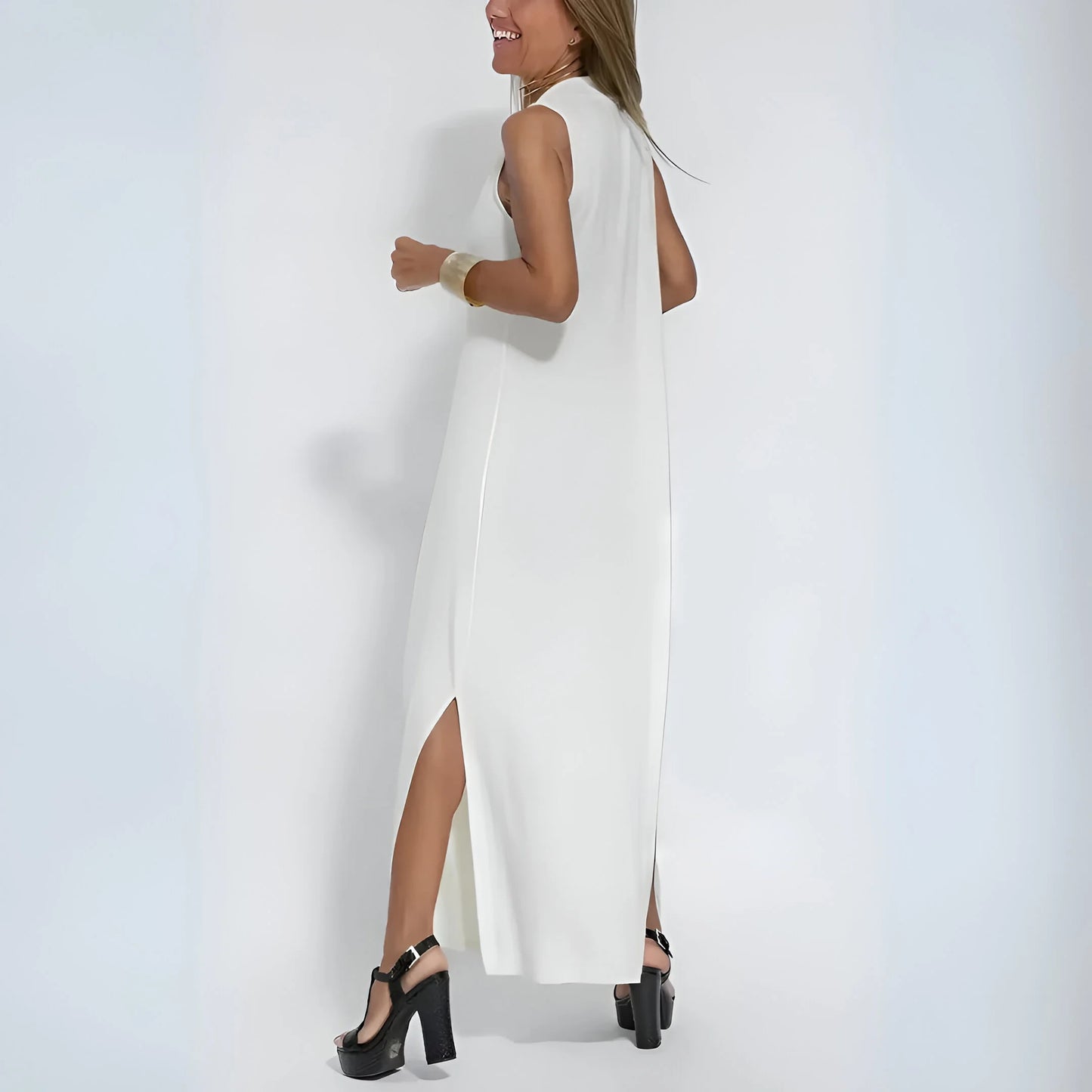 Noémie – Drapowana sukienka maxi z pasującym kardiganem