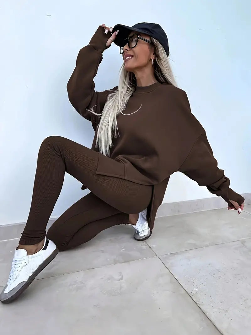 Niezabudka - Damski swobodny zestaw bluza i legginsy