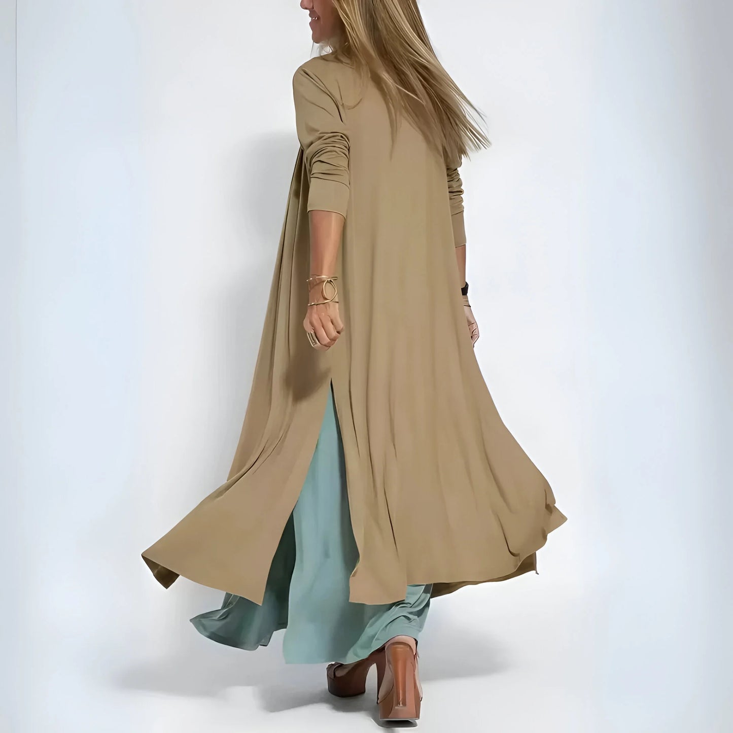 Noémie – Drapowana sukienka maxi z pasującym kardiganem