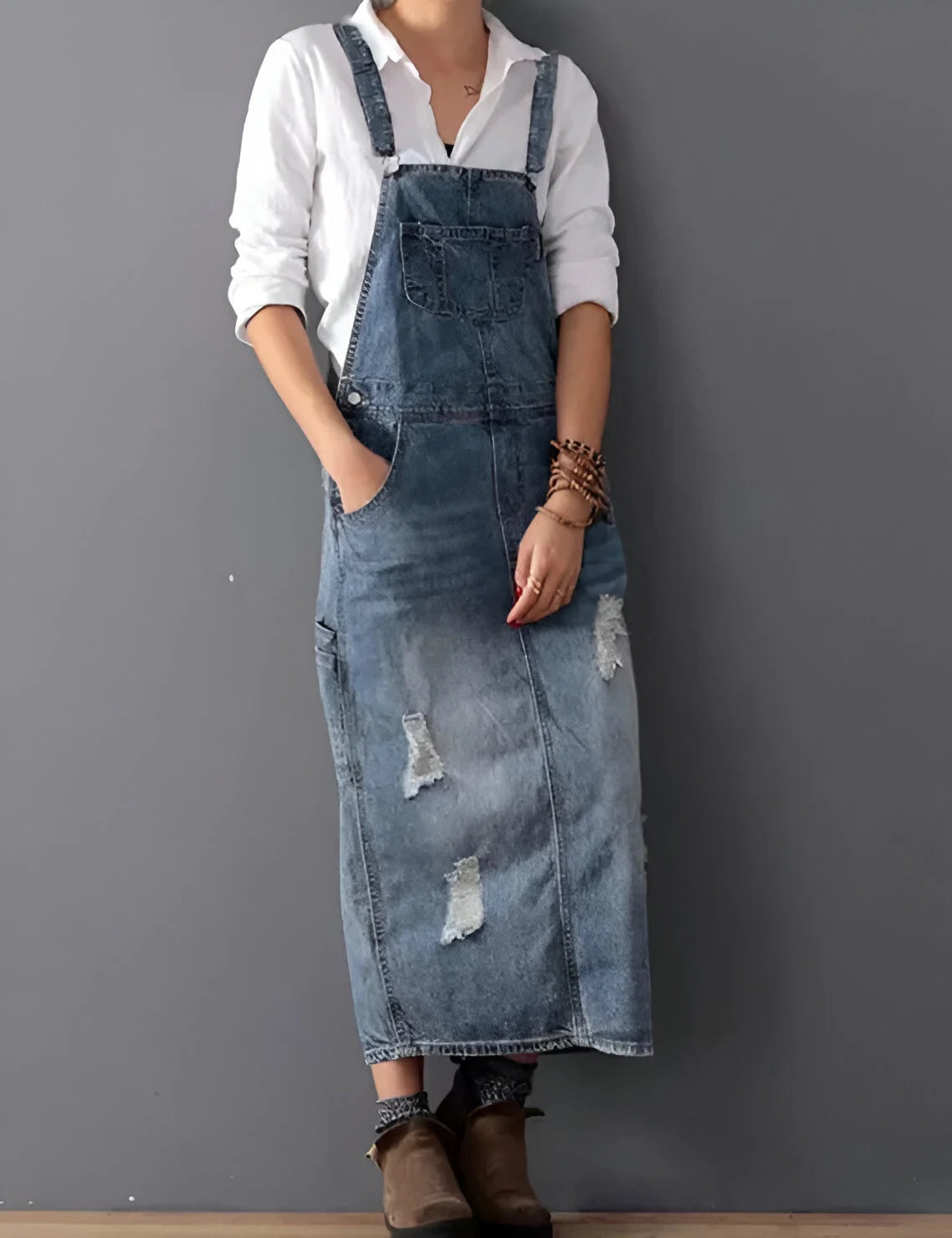 Aurélie - Damska sukienka z denimu w stylu spranego kombinezonu