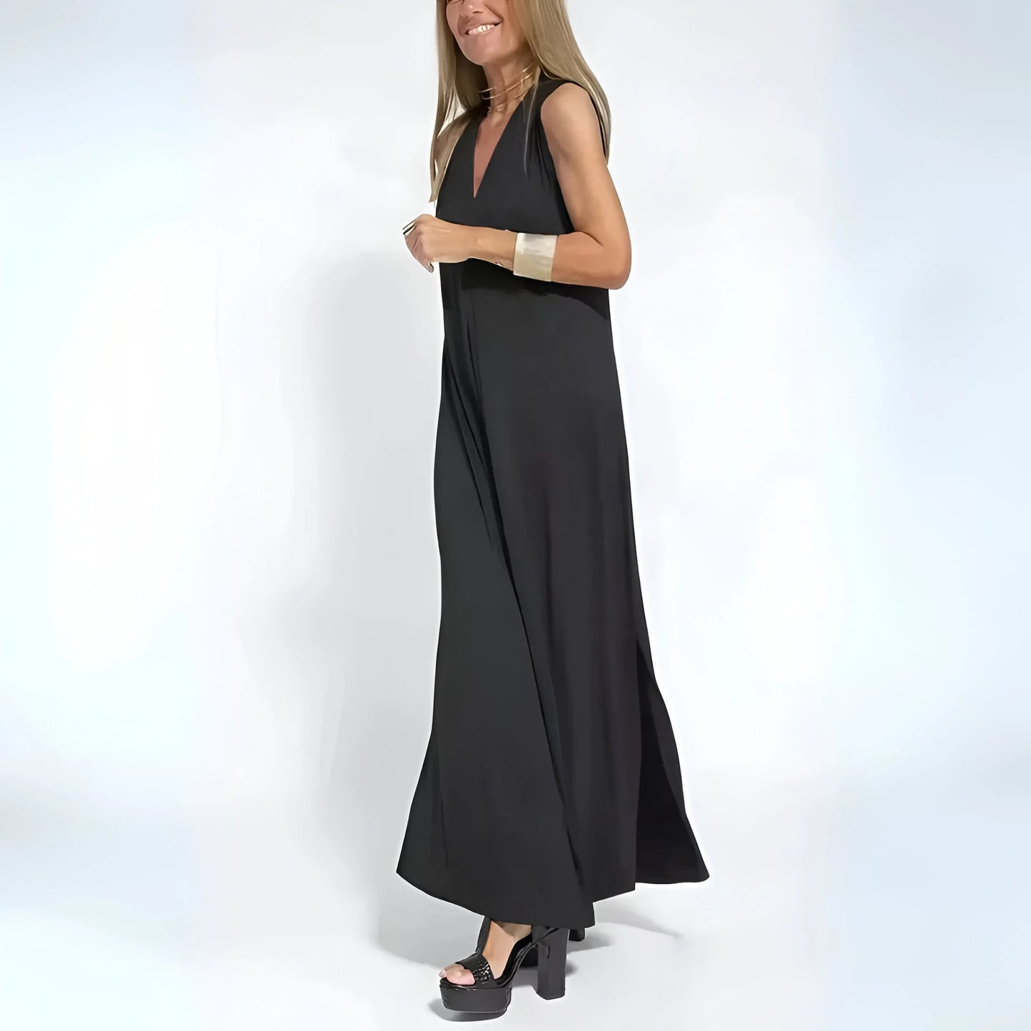 Noémie – Drapowana sukienka maxi z pasującym kardiganem