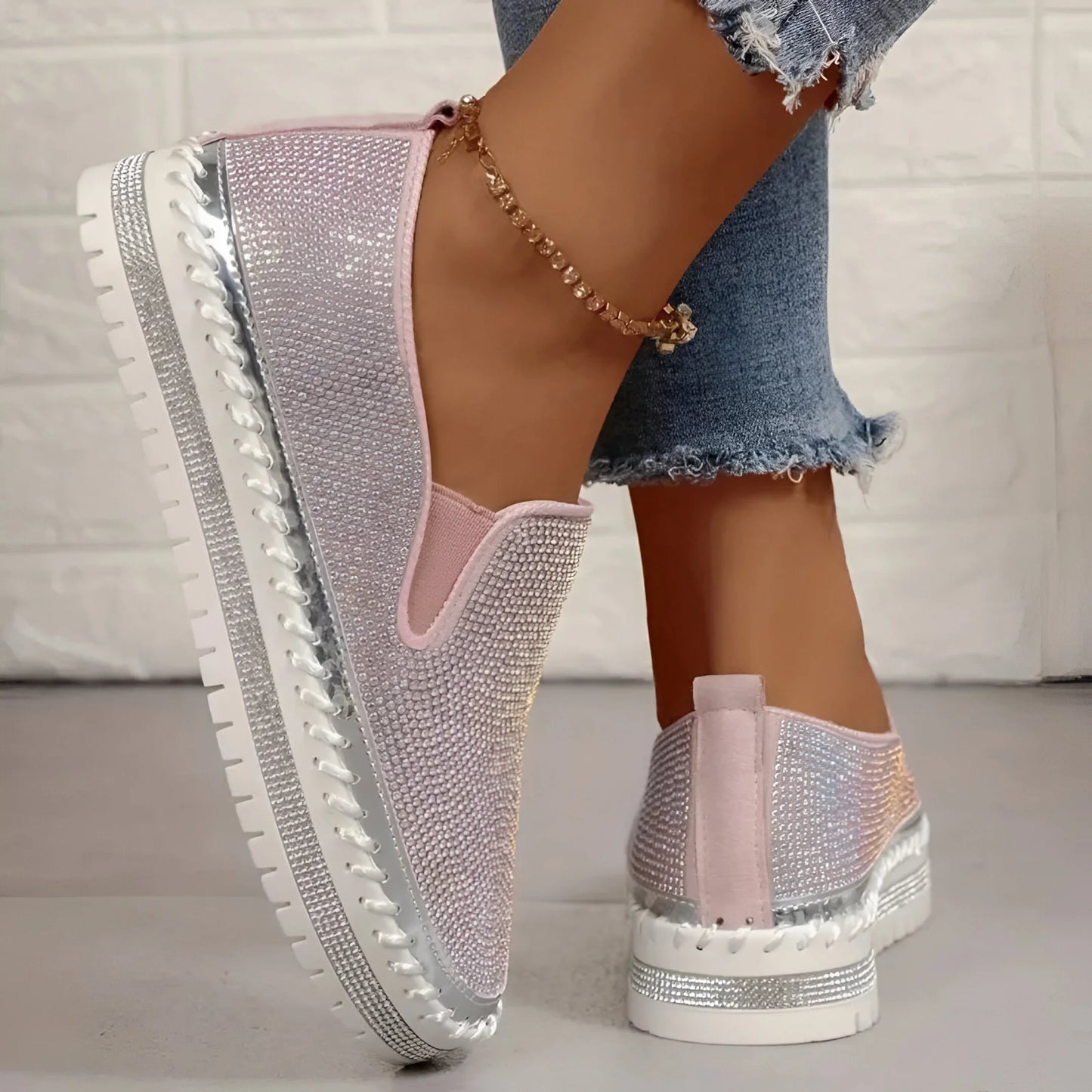 Marcelline – Trampki typu slip-on z platformą ze strasami