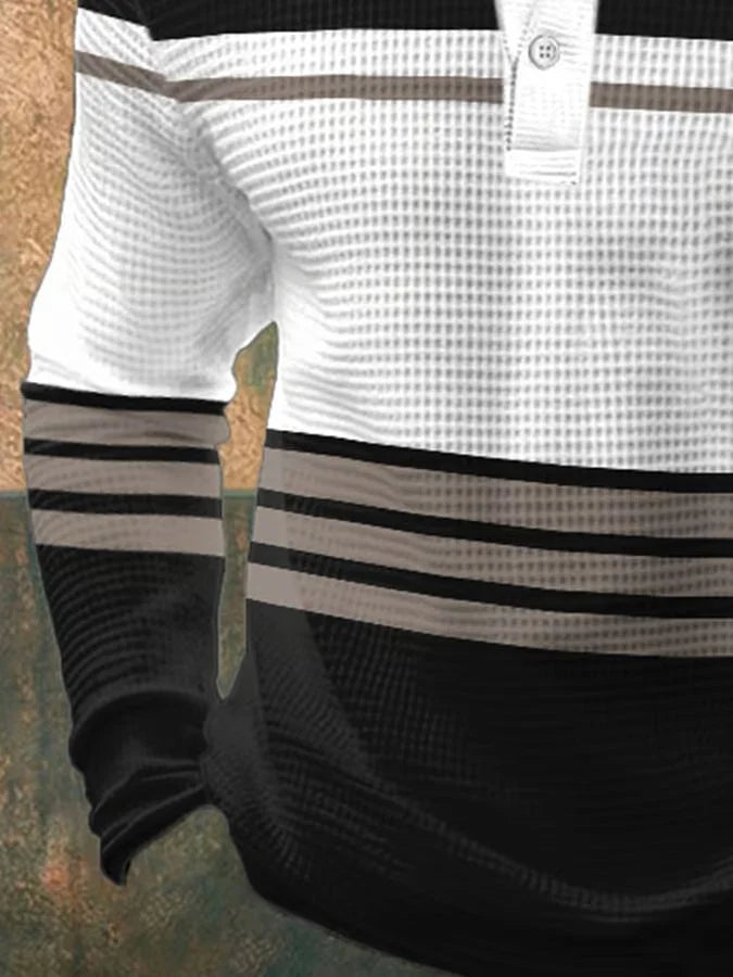 Etienne – Męska koszulka polo z długim rękawem i kontrastowym panelem