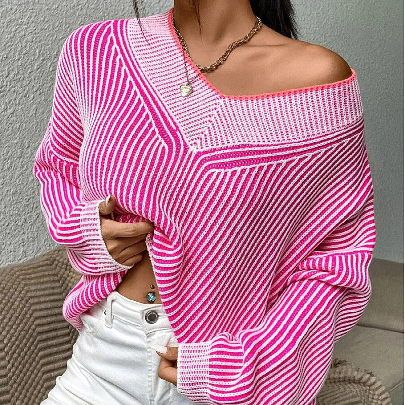 Lina – sweter w paski z dekoltem w serek