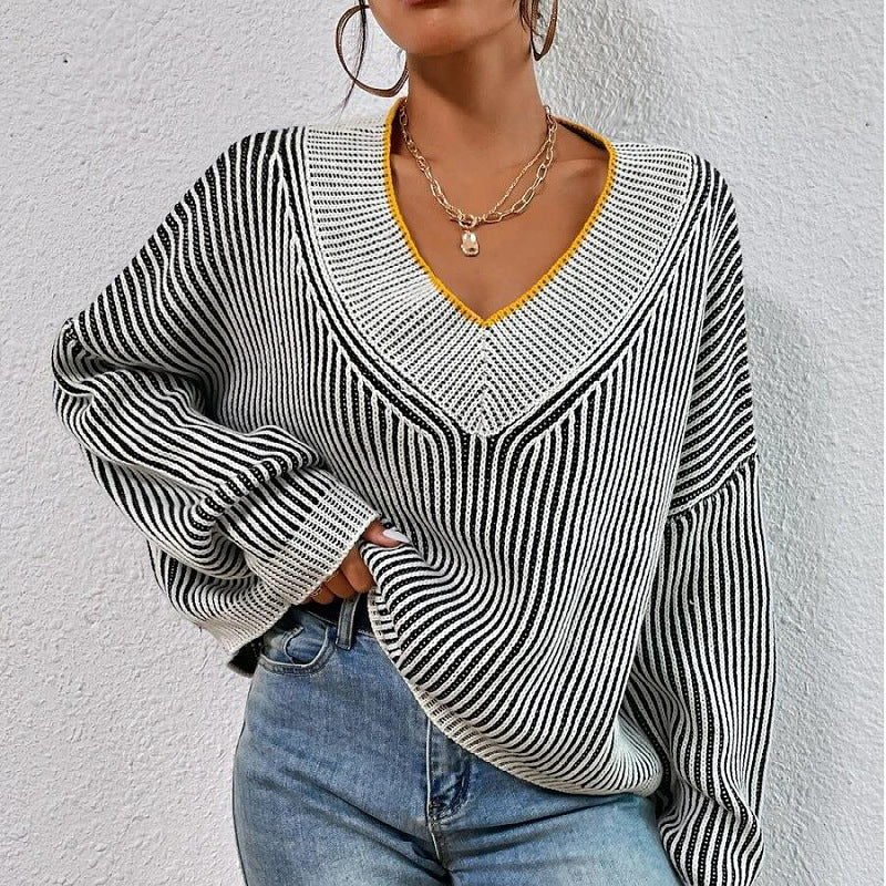Lina – sweter w paski z dekoltem w serek