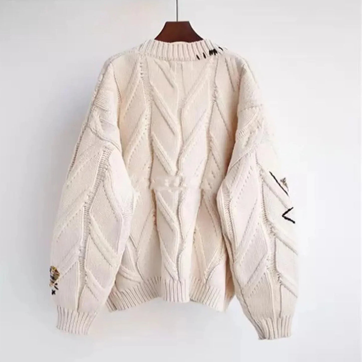 Vigdis - Sweter Patchworkowy z Haftem