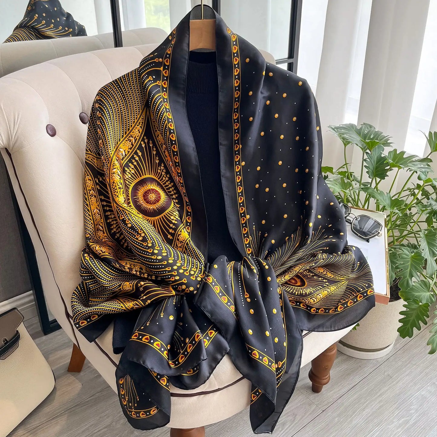 Celine - Luksusowy szalik z satyny jedwabnej Peacock Design