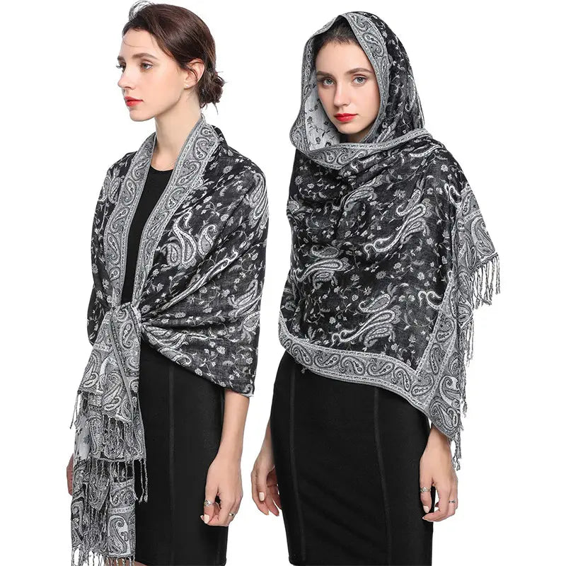Luna-2025 Haftowany szal z kaszmiru Pashmina – ciepły, stylowy i elegancki