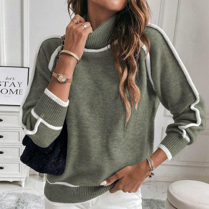 EVELYN - LUXE SWETER Z DZIANINY W KOLORZE OLIWKOWYM