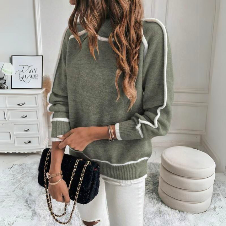 EVELYN - LUXE SWETER Z DZIANINY W KOLORZE OLIWKOWYM