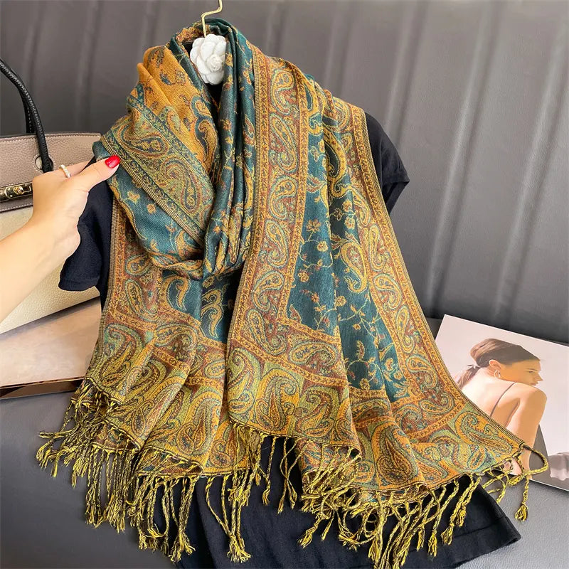 Luna-2025 Haftowany szal z kaszmiru Pashmina – ciepły, stylowy i elegancki