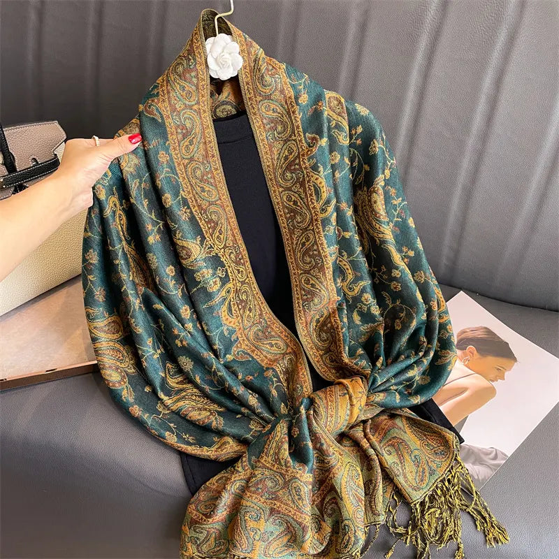 Luna-2025 Haftowany szal z kaszmiru Pashmina – ciepły, stylowy i elegancki