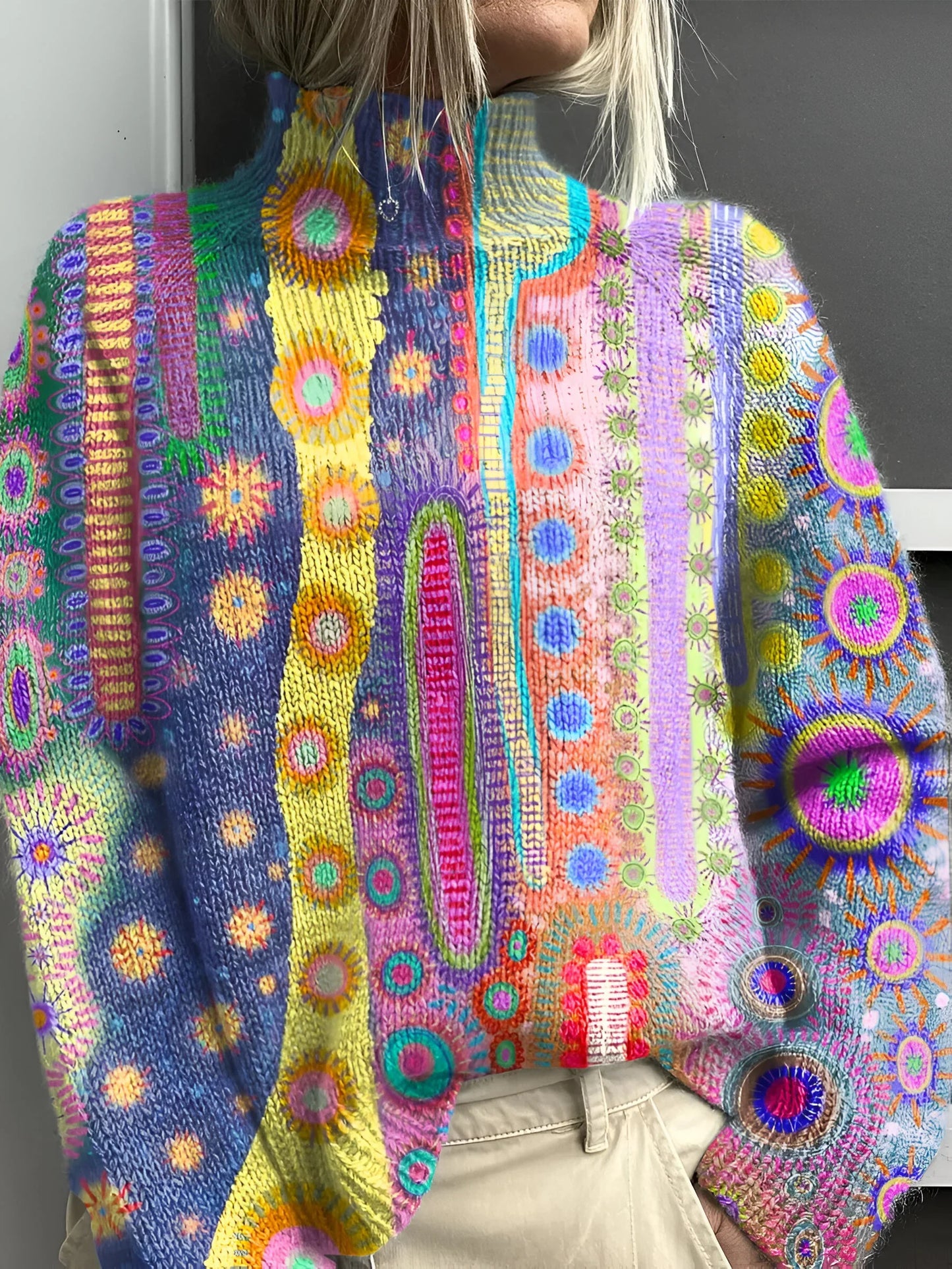 Daphne - Kolorowy sweter z golfem