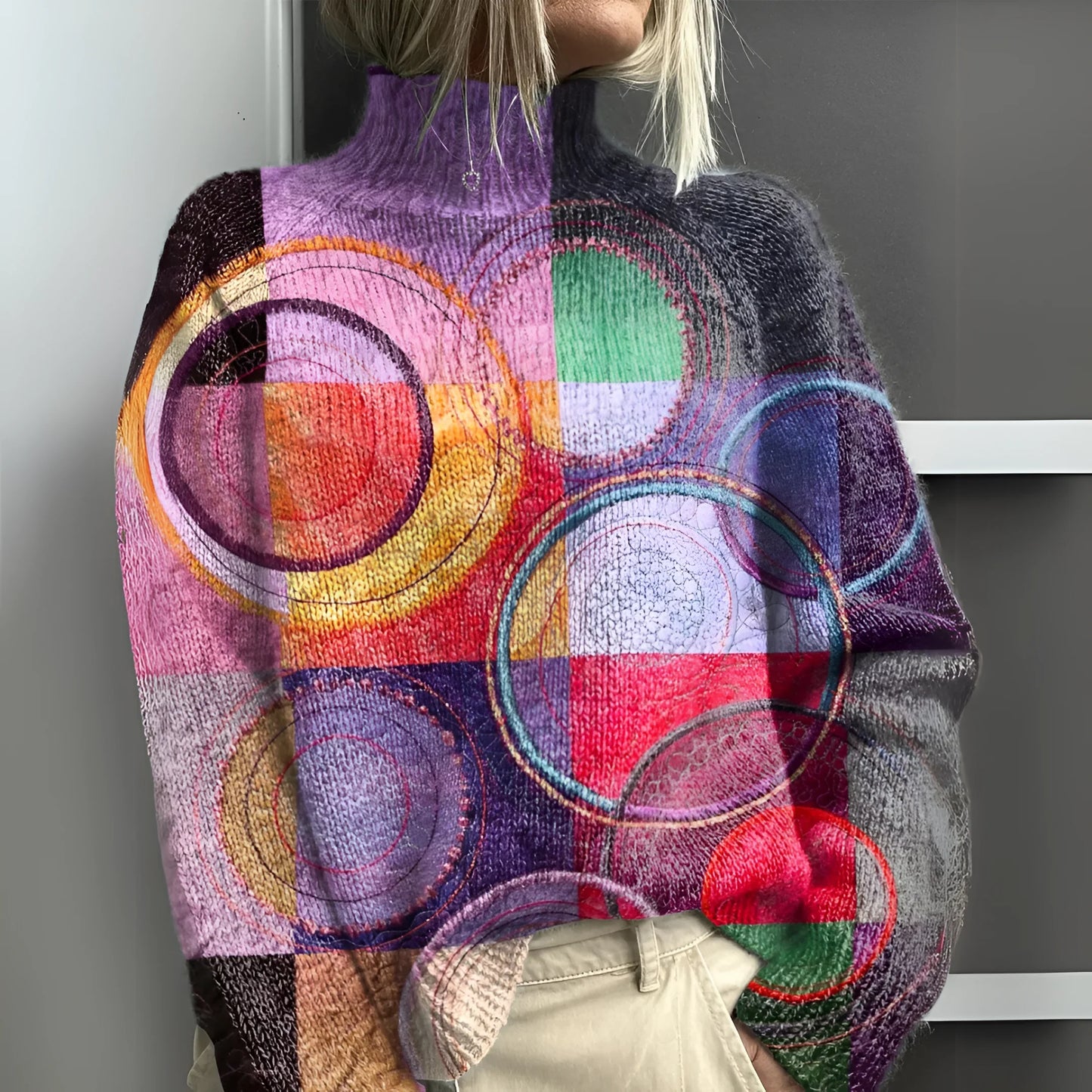 Jasmine - sweter z golfem w blokach kolorów