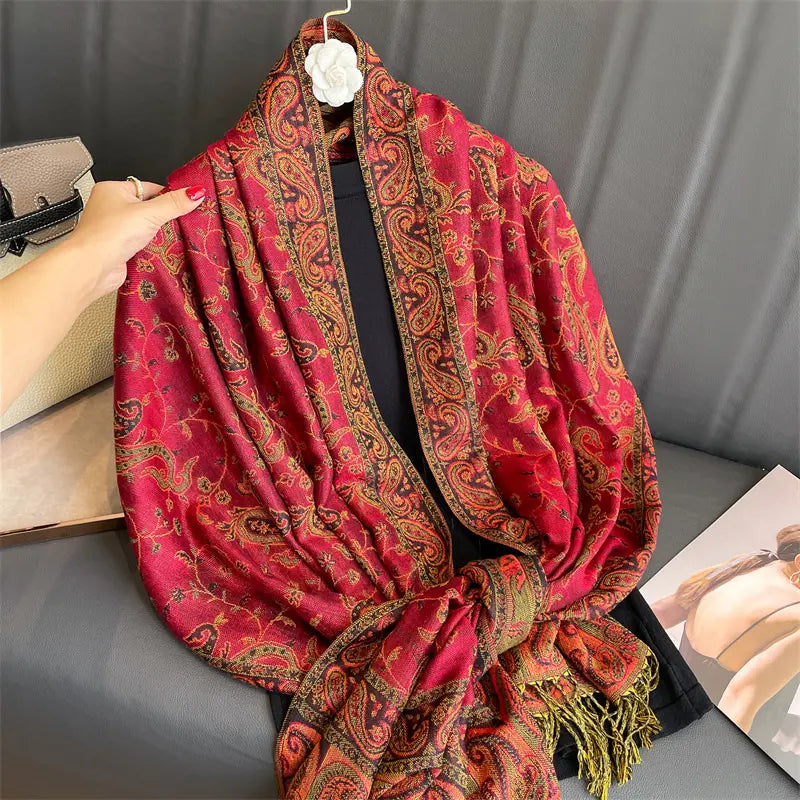 Luna-2025 Haftowany szal z kaszmiru Pashmina – ciepły, stylowy i elegancki