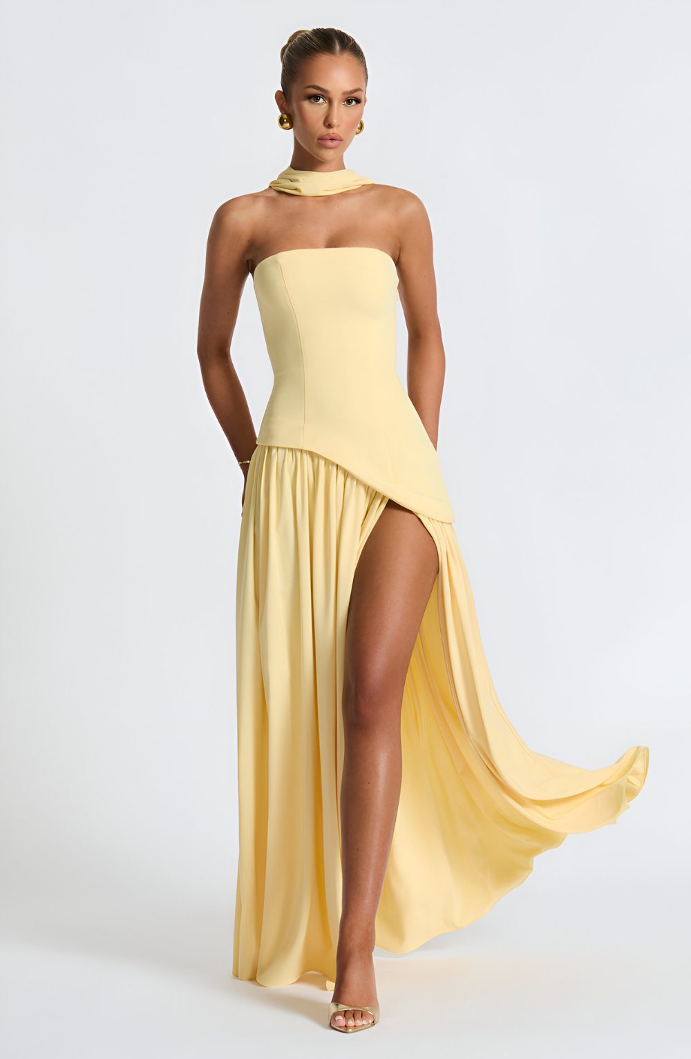 Isaline – Strapless Chiffon Contrast Maxi Dress