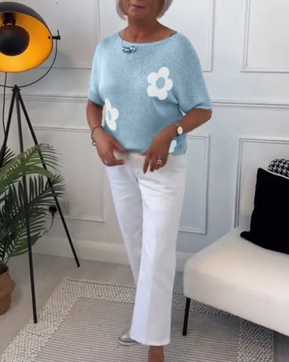 Sweter Damski w Kwiaty Dzianinowy