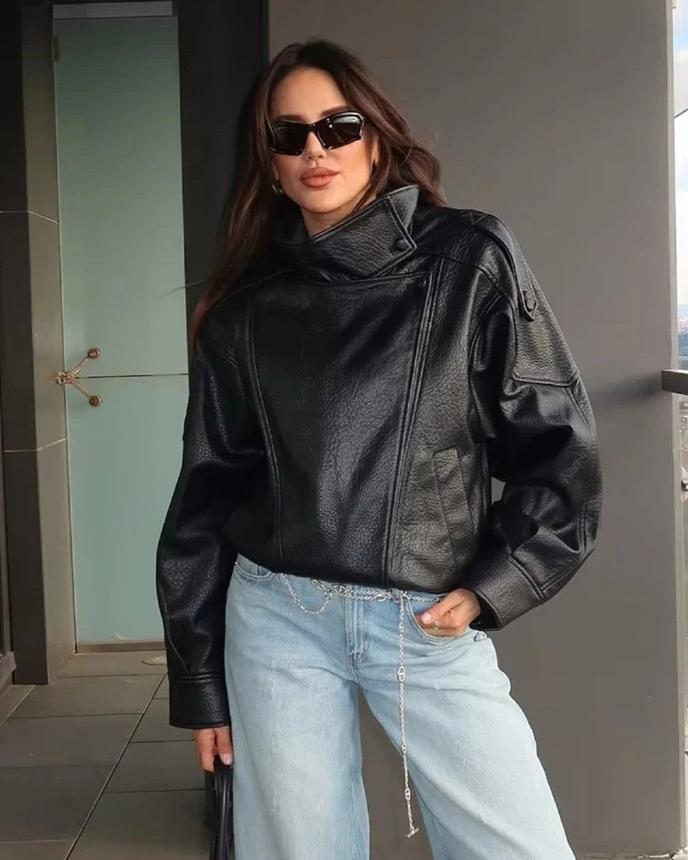 Asymetryczna Kurtka ze Skóry Wegetariańskiej Dla Kobiet