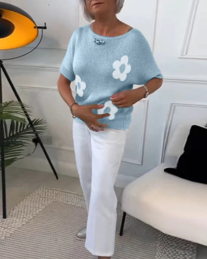 Sweter Damski w Kwiaty Dzianinowy