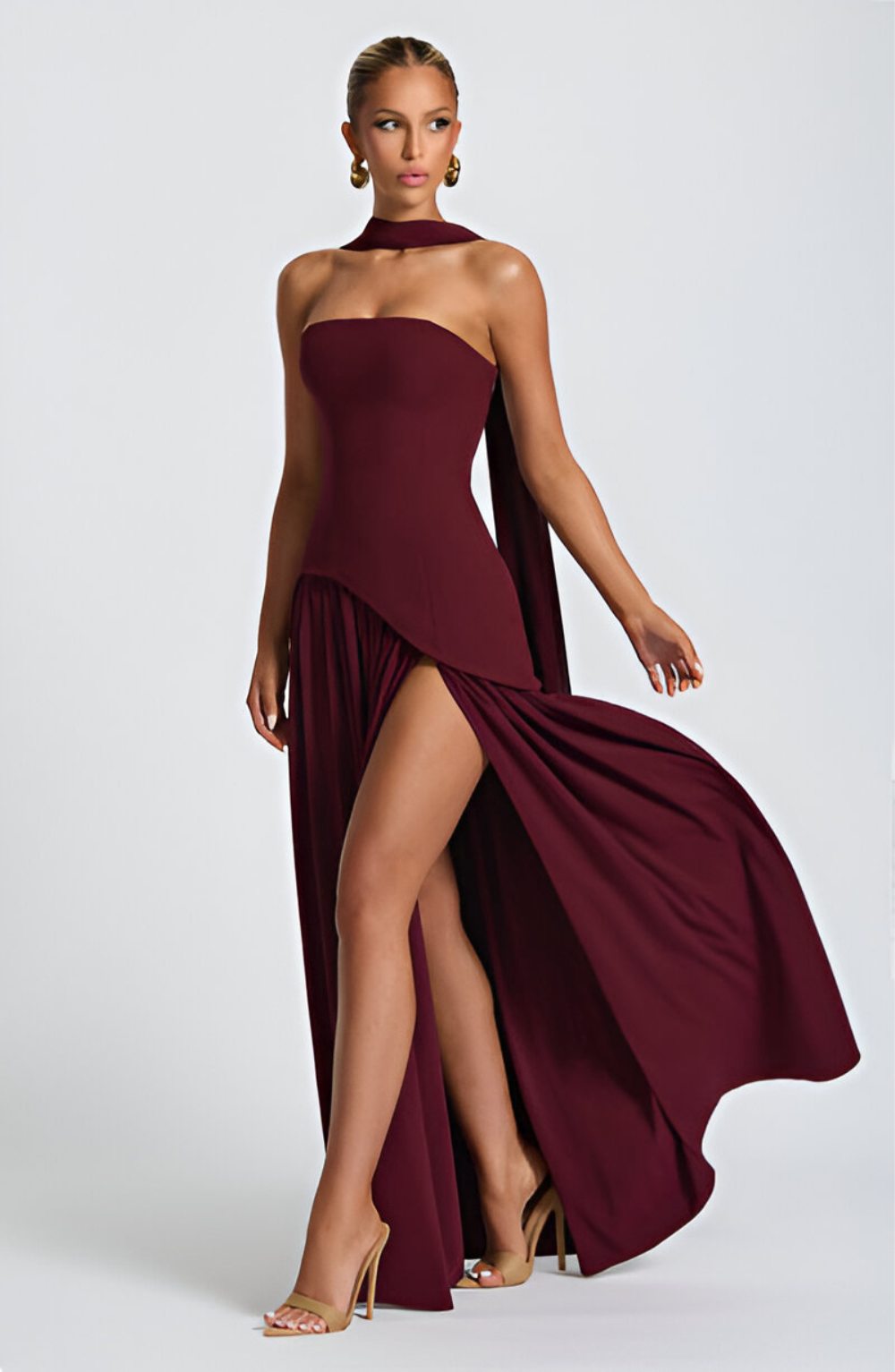 Isaline – Strapless Chiffon Contrast Maxi Dress